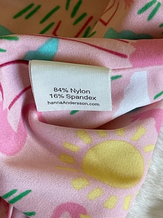 Hanna Andersson Pink Polka Dot Girls One-Piece Swimsuit with Heart Accent SZ 150 - Picture 4 of 4